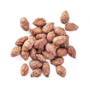 Maple praline almonds snack mix made with roasted almonds, maple syrup and praline flavouring